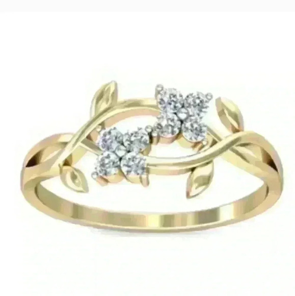 New Yellow Gold Leaf and Flower Ring - Picture 3 of 4